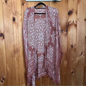 lovestitch Mauve Pink and White Boho Swim Coverup Kimono